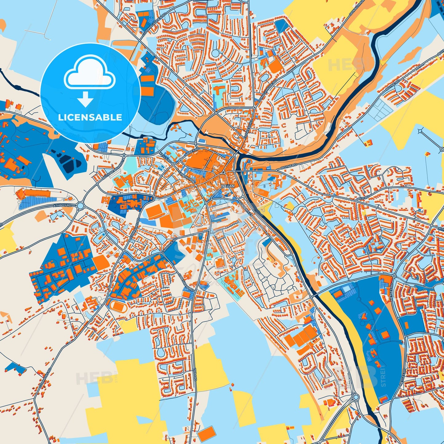 Colorful Navan Street Map with Labels and Buildings