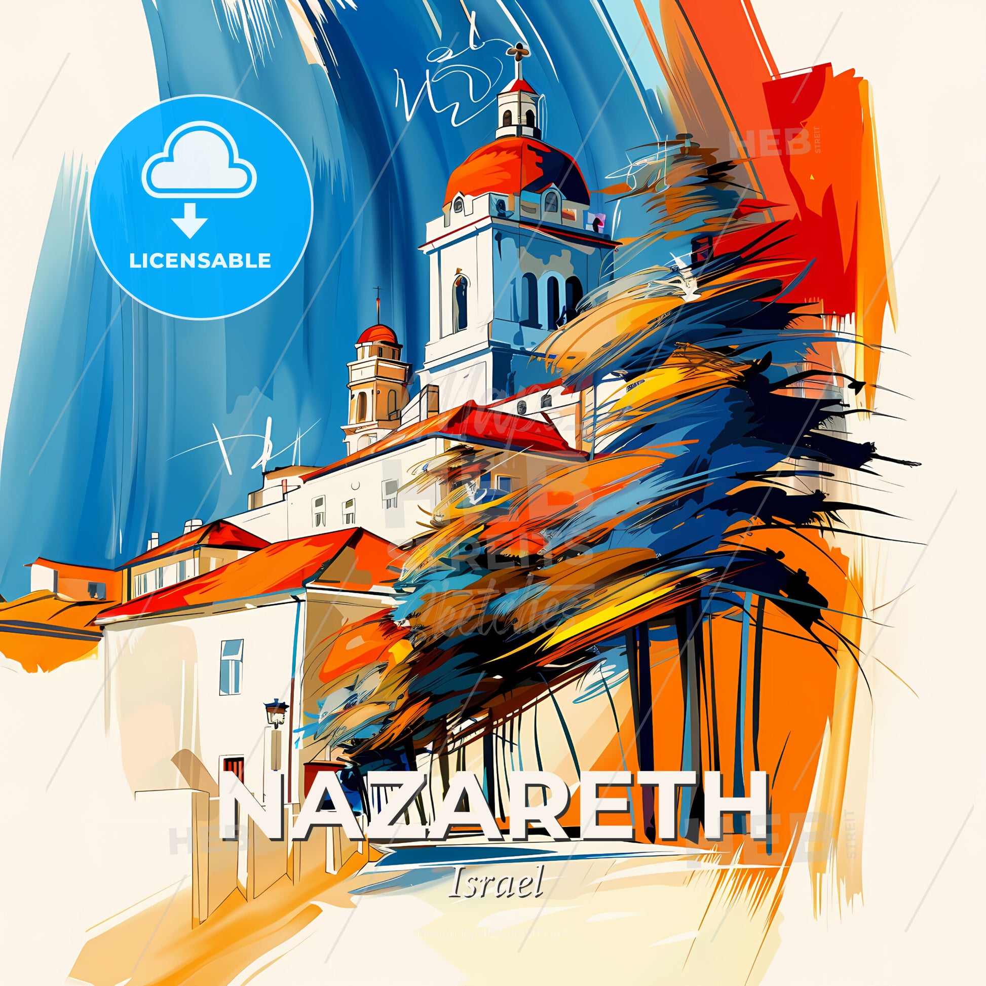 Vibrant Nazareth, Israel - A Painting Of A Building With A Red Roof - Square format print template