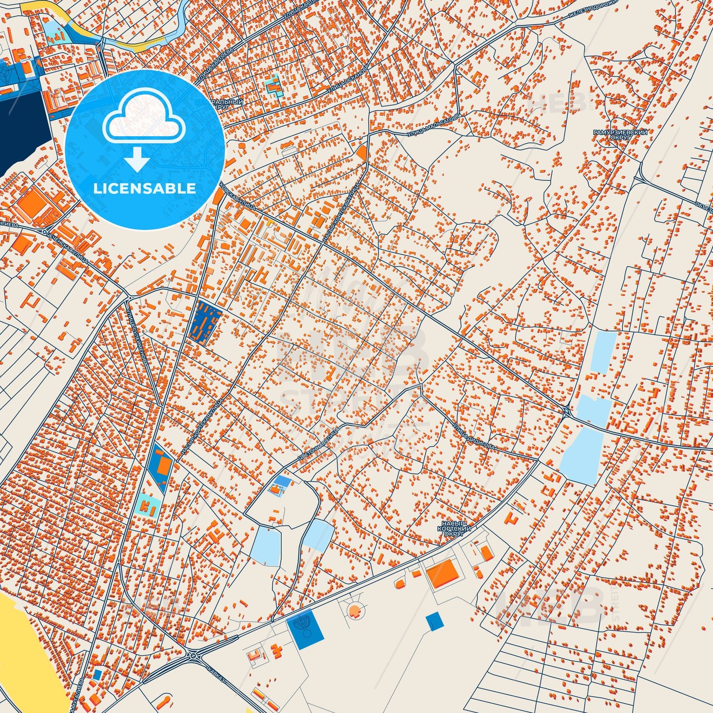 Colorful Nazran Street Map with Labels and Buildings
