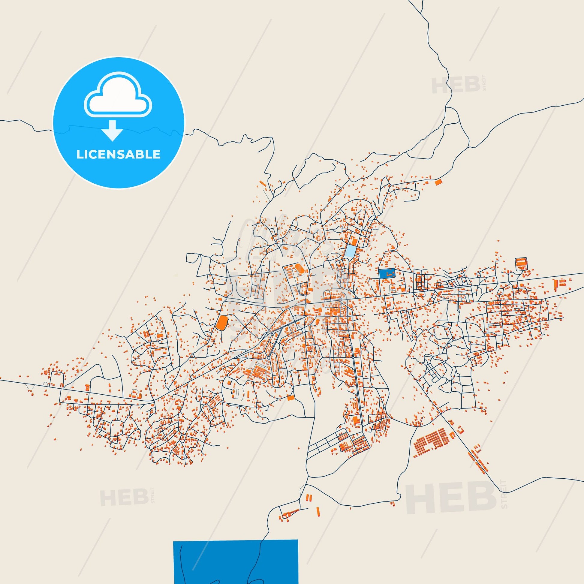Colorful N dalatando Street Map with Labels and Buildings