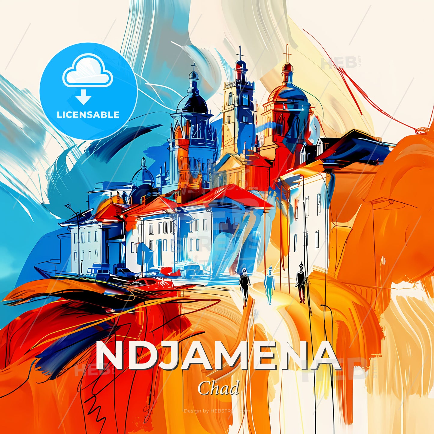 Vibrant Ndjamena, Chad - A Painting Of A Building - Square format print template