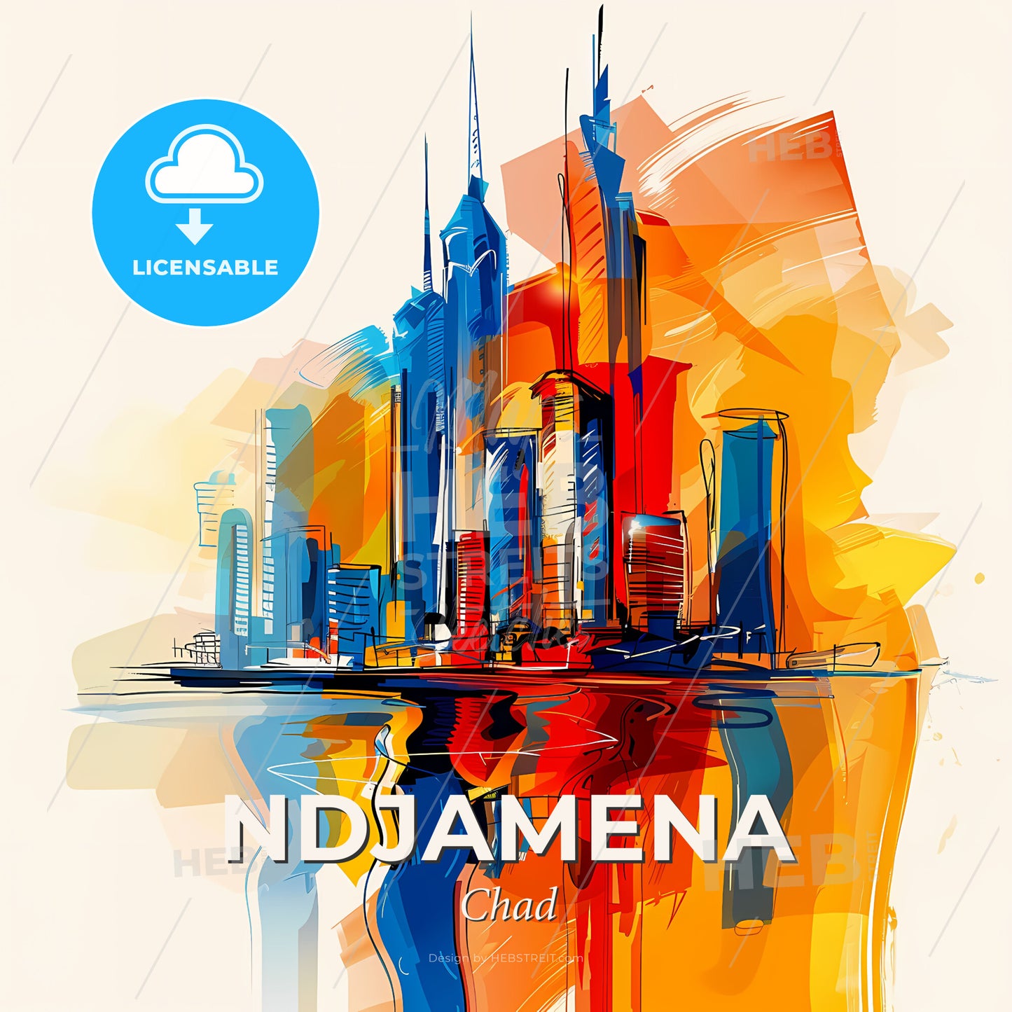 Vibrant Ndjamena, Chad - A Colorful Cityscape With Many Tall Buildings - Square format print template