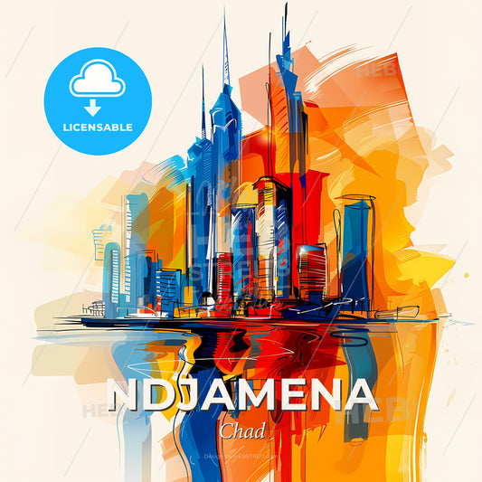 Vibrant Ndjamena, Chad - A Colorful Cityscape With Many Tall Buildings - Square format print template