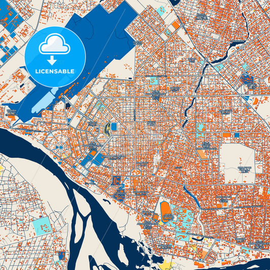 Colorful NDjamena Street Map with Labels and Buildings