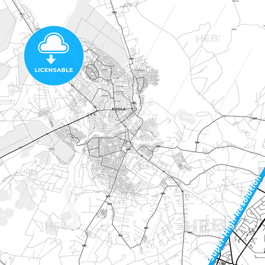 Ndola, Zambia light map with streetnames, citynames and districts