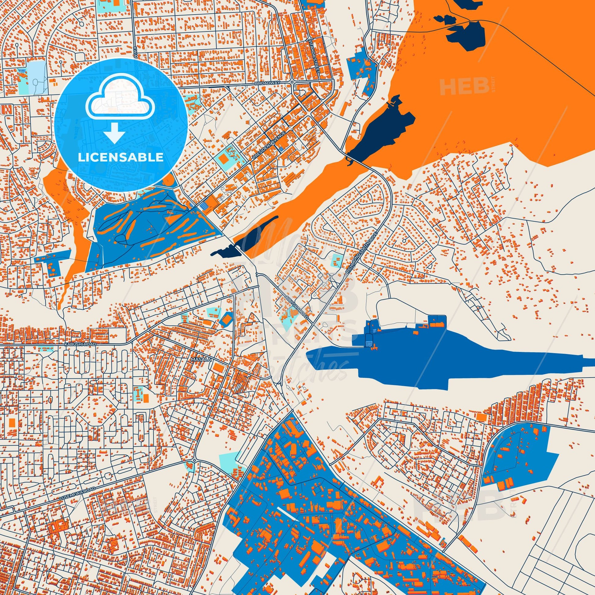 Colorful Ndola Street Map with Labels and Buildings
