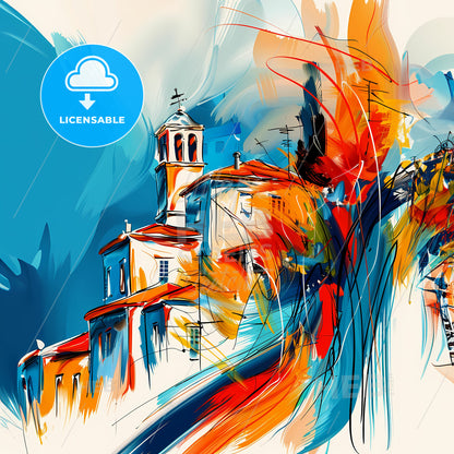 Vibrant Nea Smyrni, Greece - A Painting Of A Building