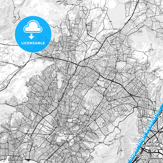Nea Ionia, Greece light map with streetnames, citynames and districts