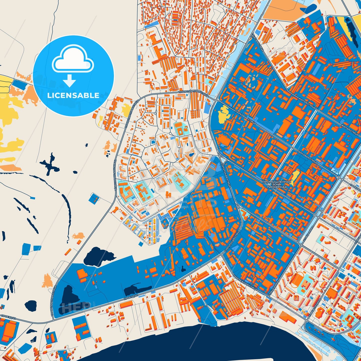Colorful Nefteyugansk Street Map with Labels and Buildings