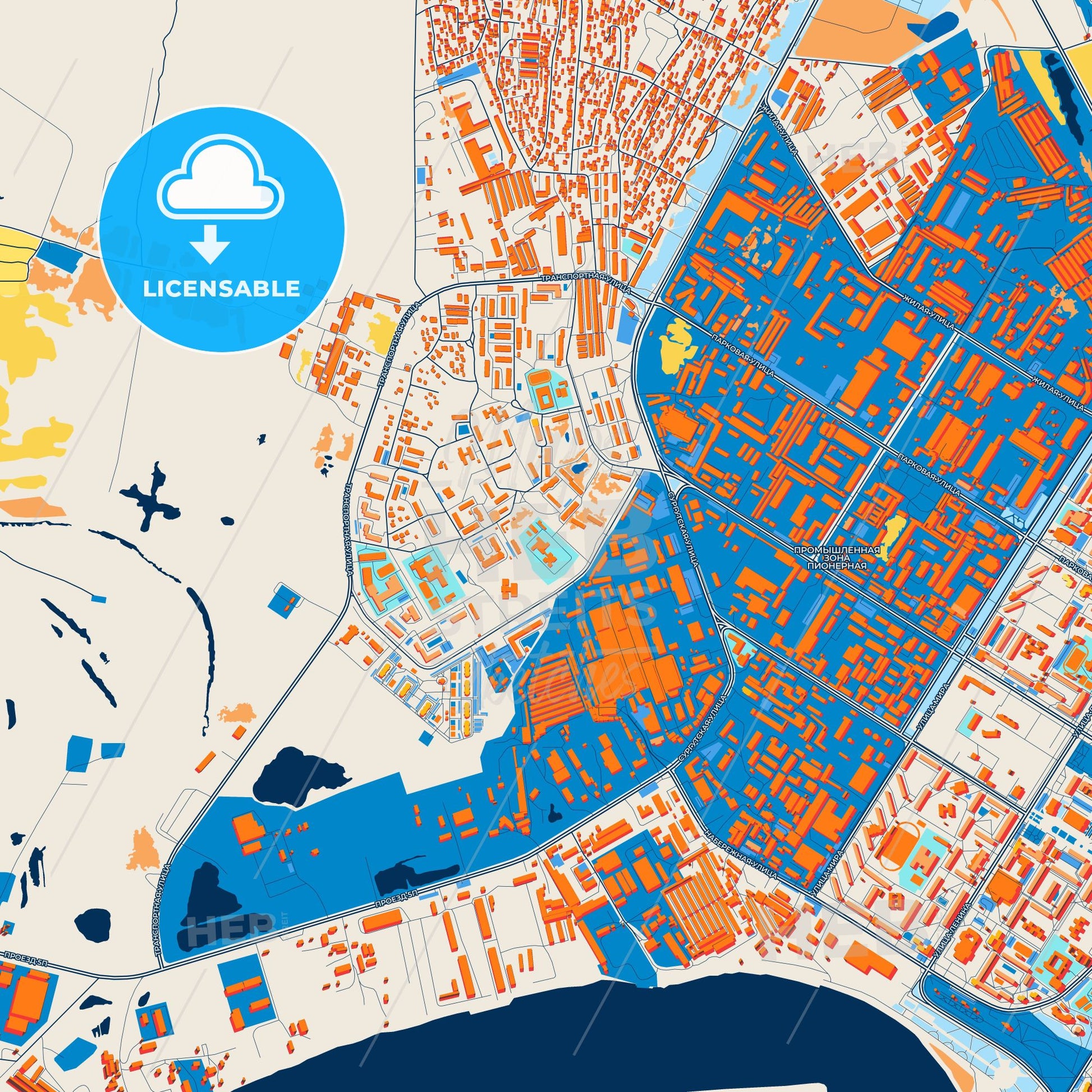 Colorful Nefteyugansk Street Map with Labels and Buildings