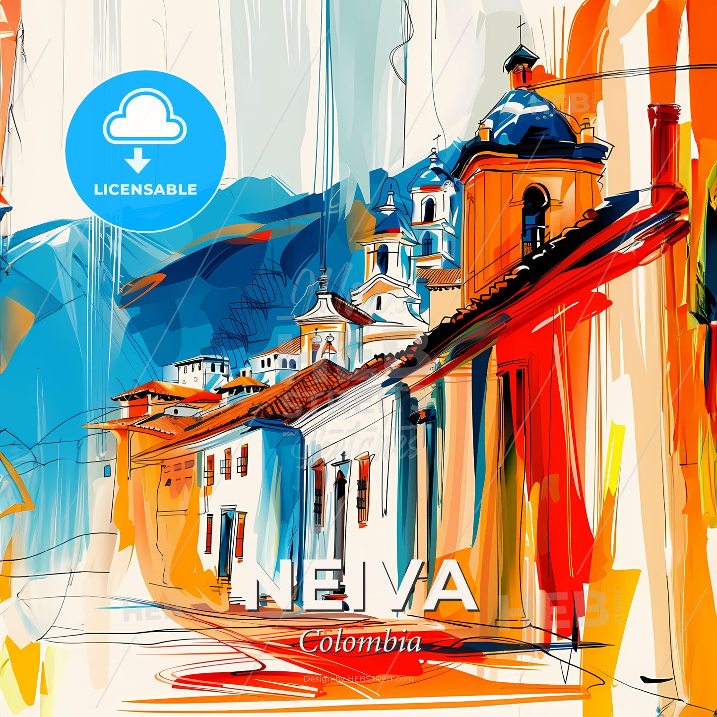 Vibrant Neiva, Colombia - A Painting Of A Building - Square format print template
