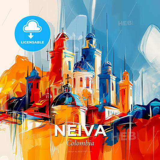 Vibrant Neiva, Colombia - A Painting Of A City - Square format print template