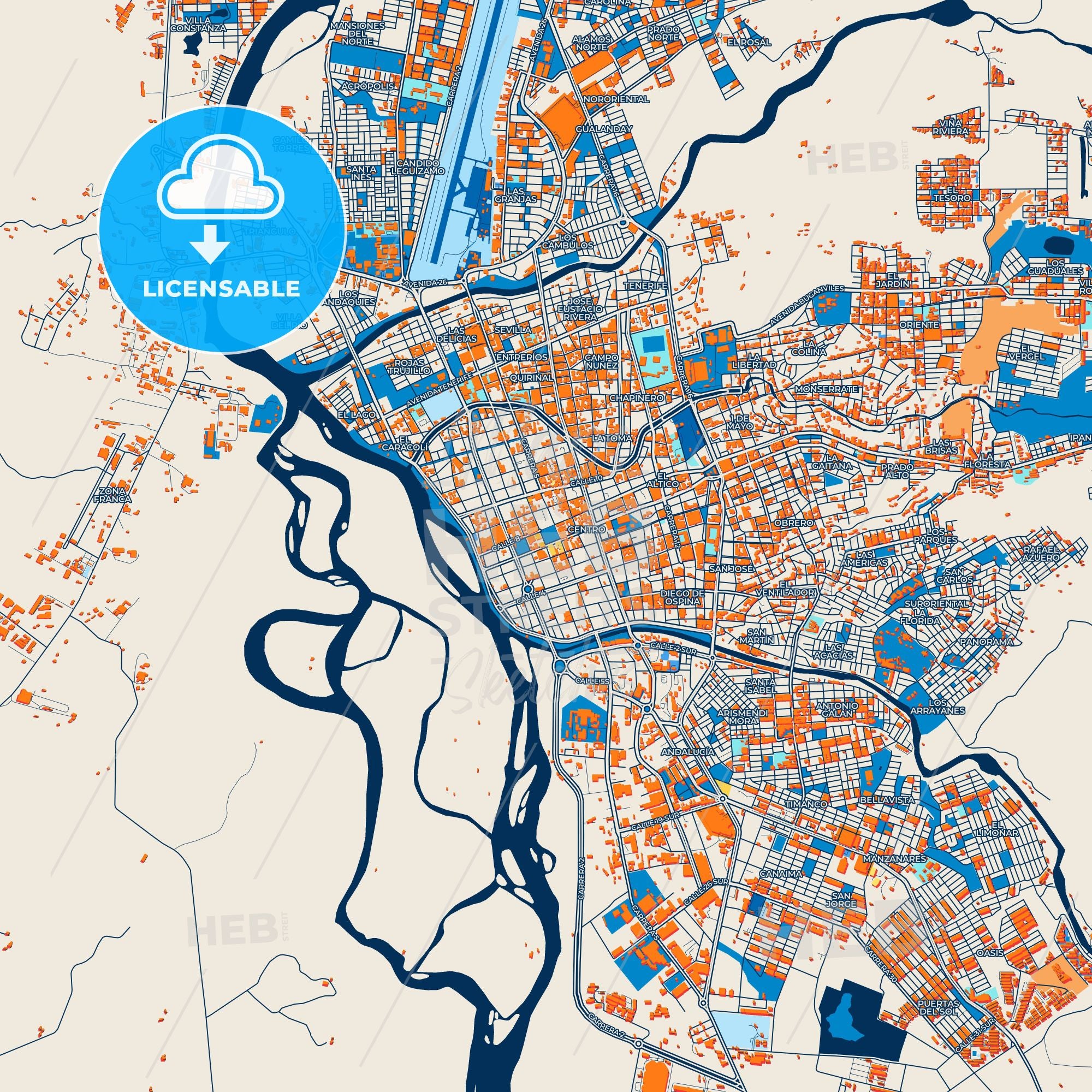 Colorful Neiva Street Map With Labels And Buildings – HEBSTREITS