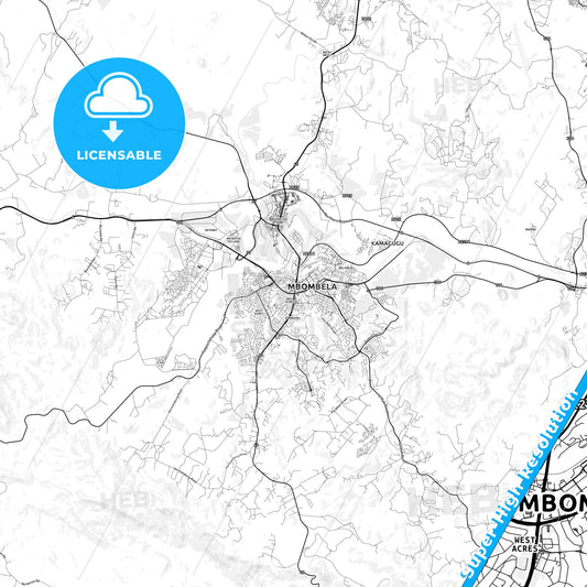 Nelspruit, South Africa light map with streetnames, citynames and districts