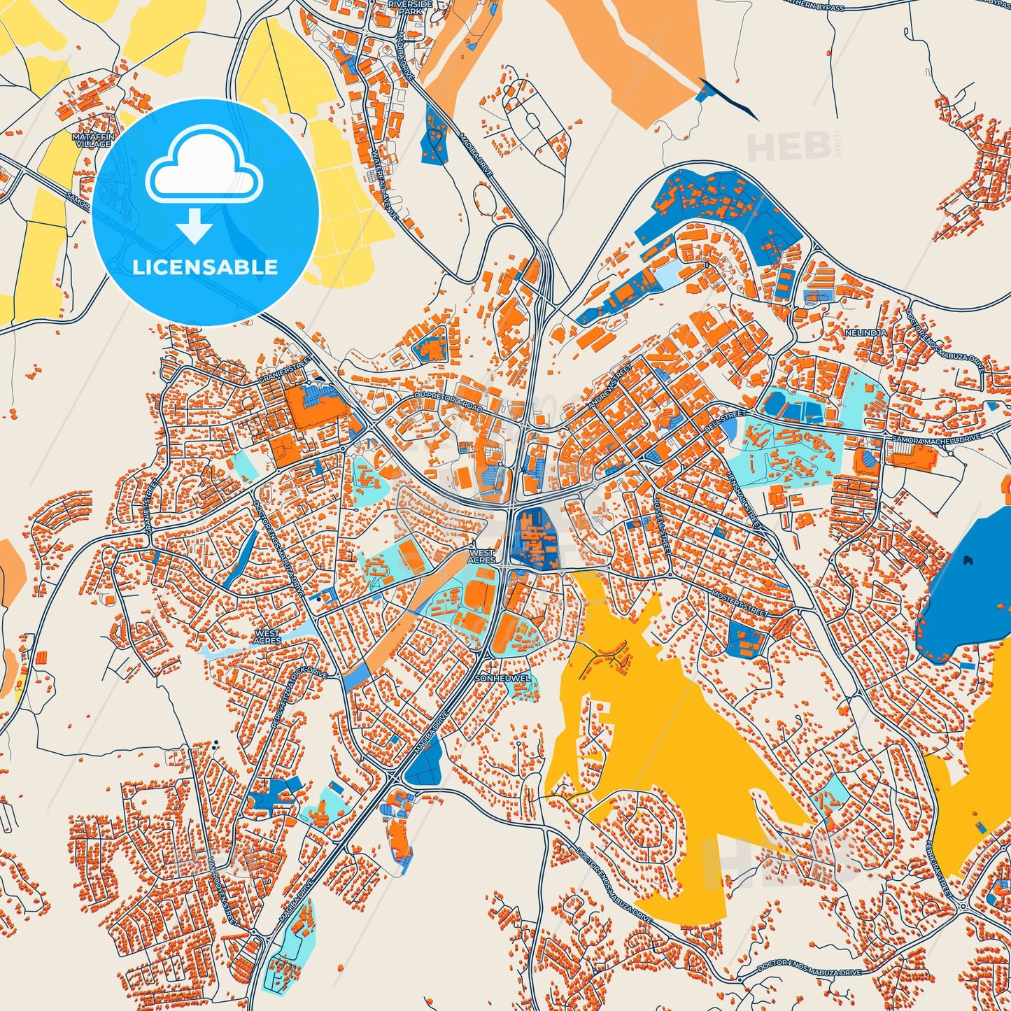 Colorful Nelspruit Street Map with Labels and Buildings