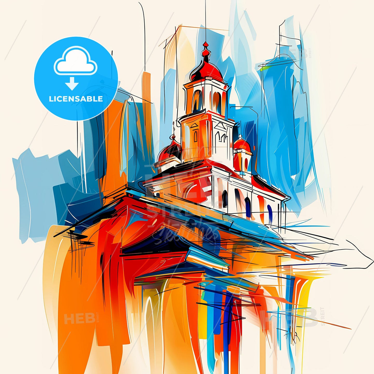 Vibrant Nerima, Japan - A Painting Of A Building With A Tower