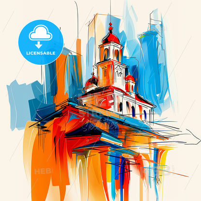 Vibrant Nerima, Japan - A Painting Of A Building With A Tower