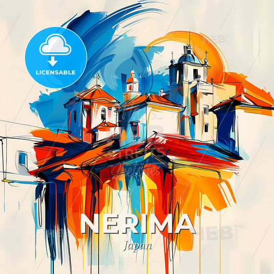 Vibrant Nerima, Japan - A Painting Of A Building - Square format print template