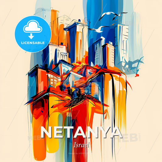 Vibrant Netanya, Israel - A Painting Of A City - Square format print template