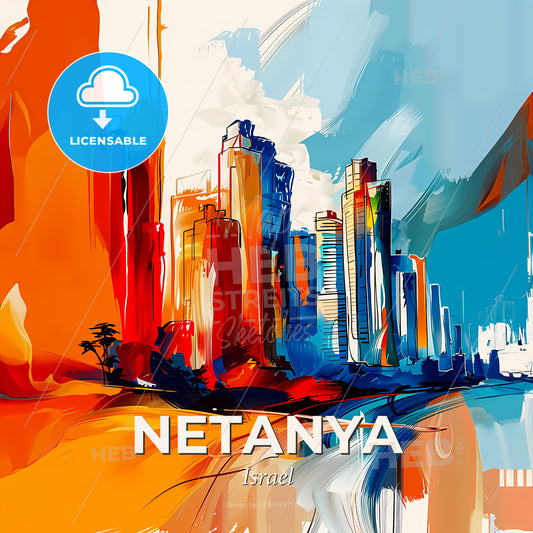 Vibrant Netanya, Israel - A Painting Of A City - Square format print template
