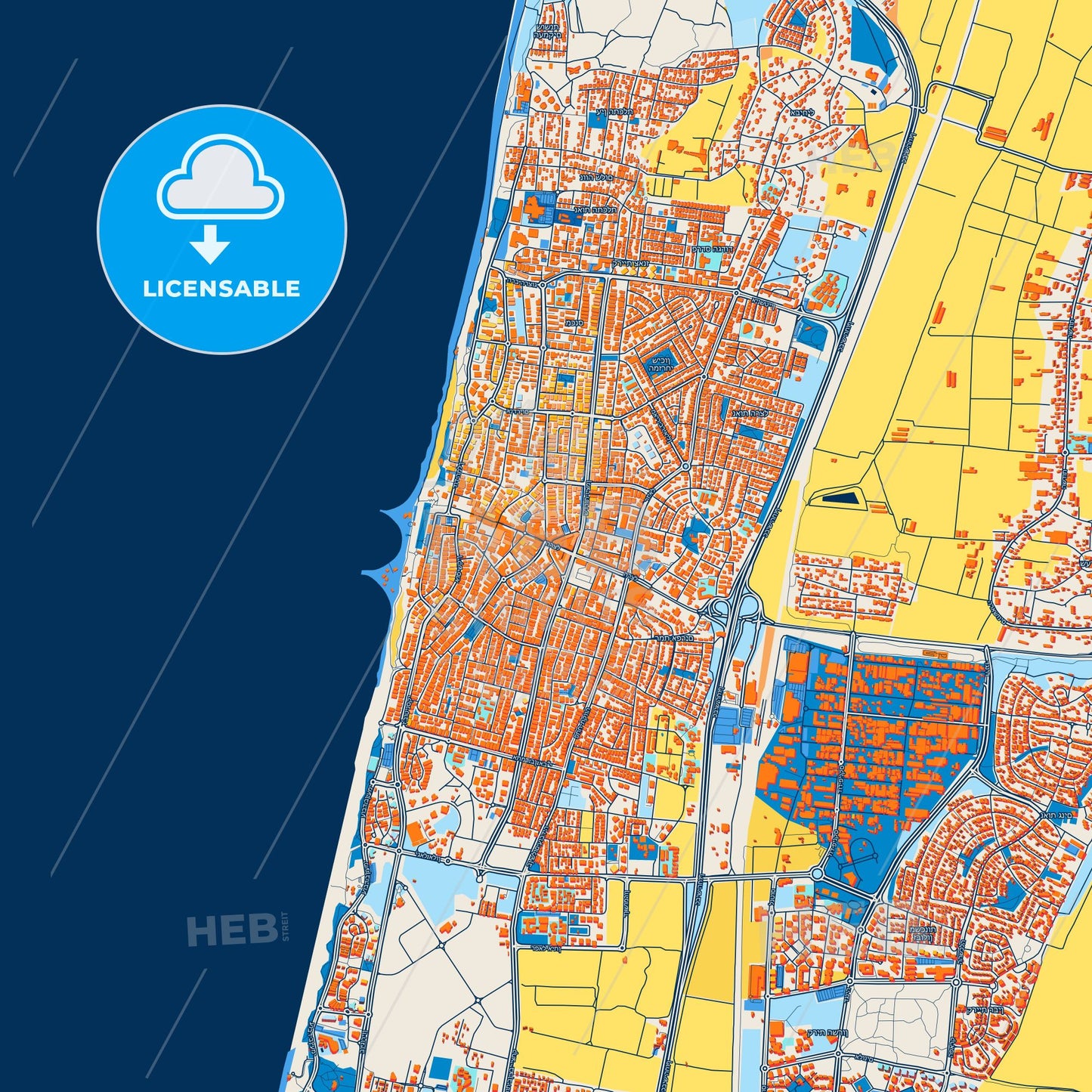 Colorful Netanya Street Map with Labels and Buildings