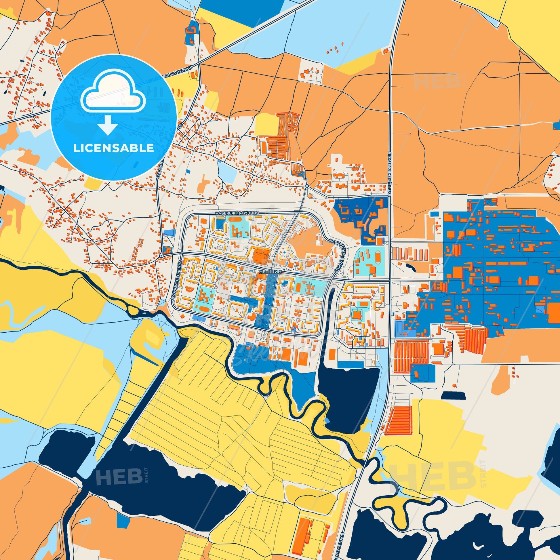 Colorful Netishyn Street Map with Labels and Buildings