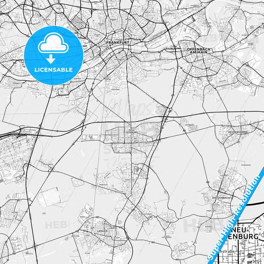 Neu-Isenburg, Germany light map with streetnames, citynames and districts