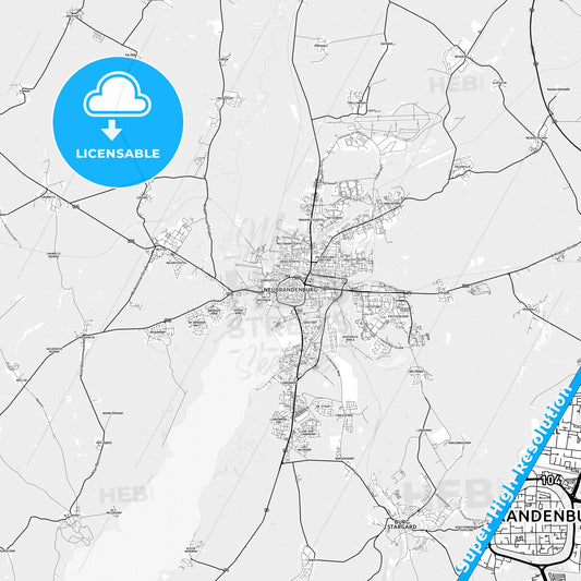 Neubrandenburg, Germany light map with streetnames, citynames and districts