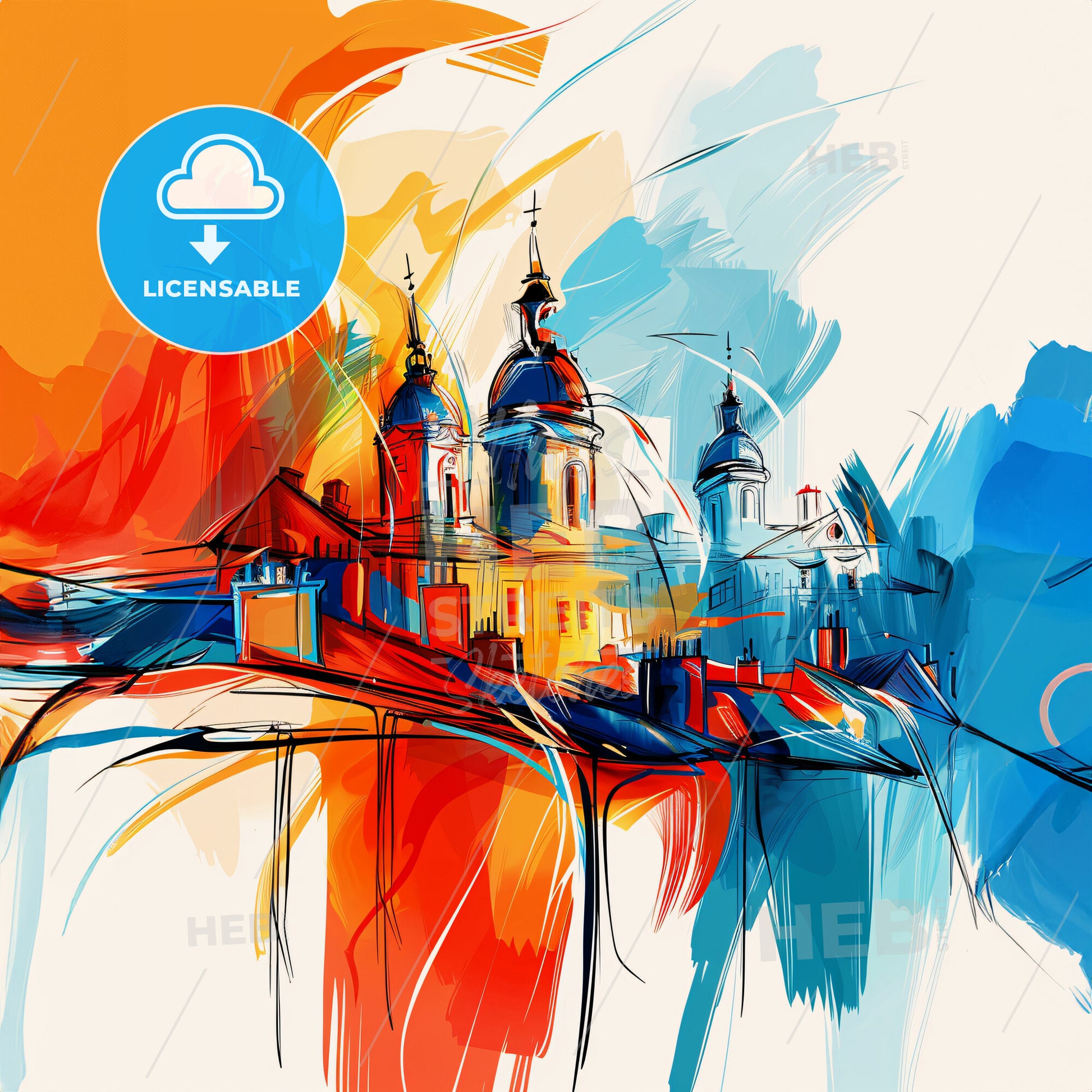 Vibrant Neuilly-Sur-Seine, France - A Painting Of A Building With A Colorful Background