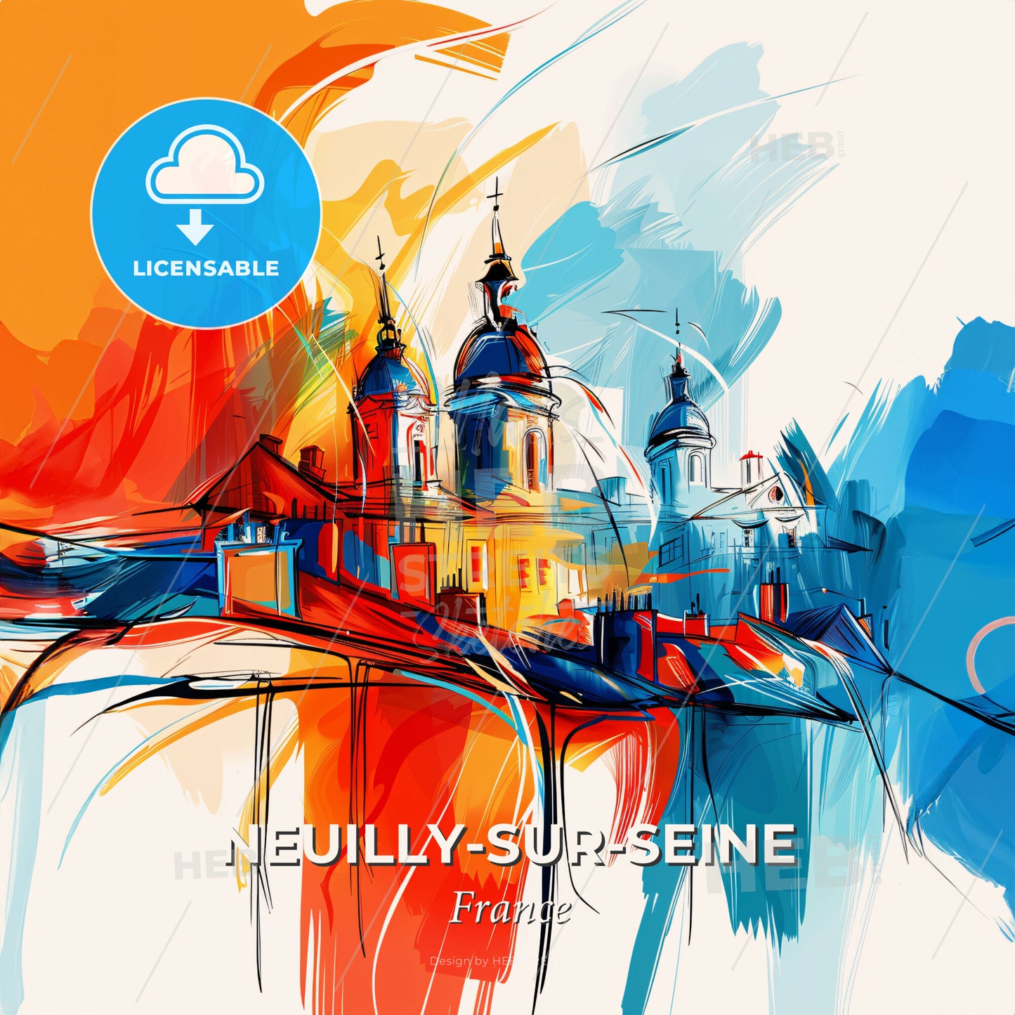 Vibrant Neuilly-Sur-Seine, France - A Painting Of A Building With A Colorful Background - Square format print template