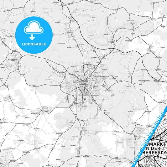Neumarkt in der Oberpfalz, Germany light map with streetnames, citynames and districts
