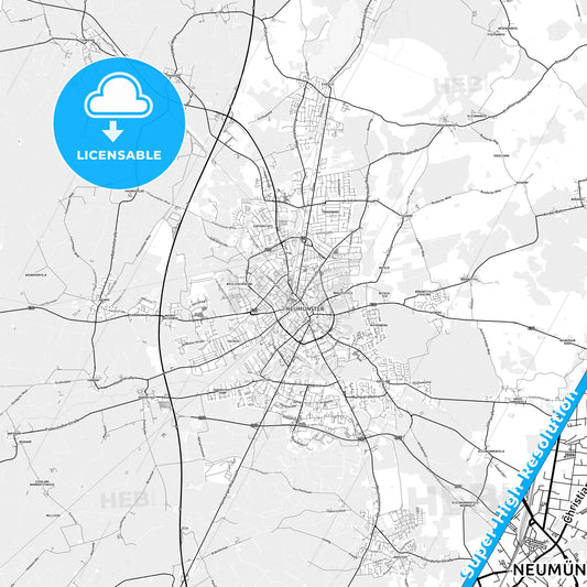 Neumunster, Germany light map with streetnames, citynames and districts