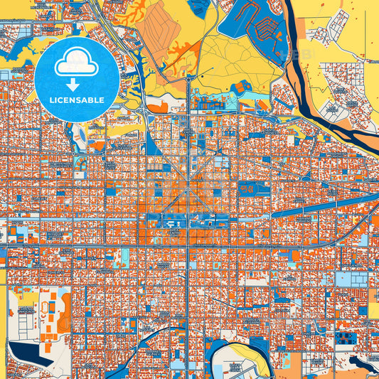 Colorful Neuquen Street Map with Labels and Buildings