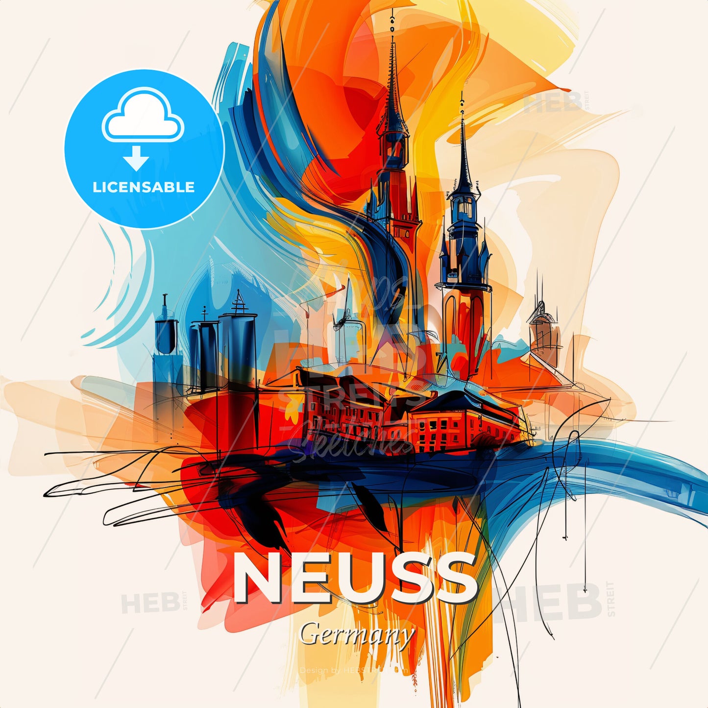 Vibrant Neuss, Germany - A Colorful Painting Of A City - Square format print template