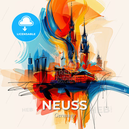 Vibrant Neuss, Germany - A Colorful Painting Of A City - Square format print template