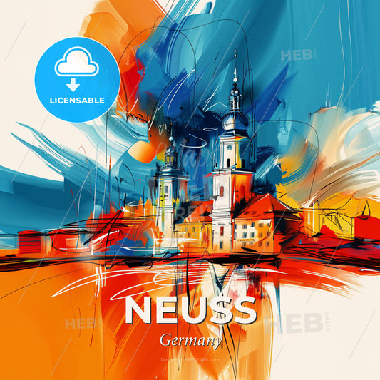 Vibrant Neuss, Germany - A Painting Of A Building - Square format print template