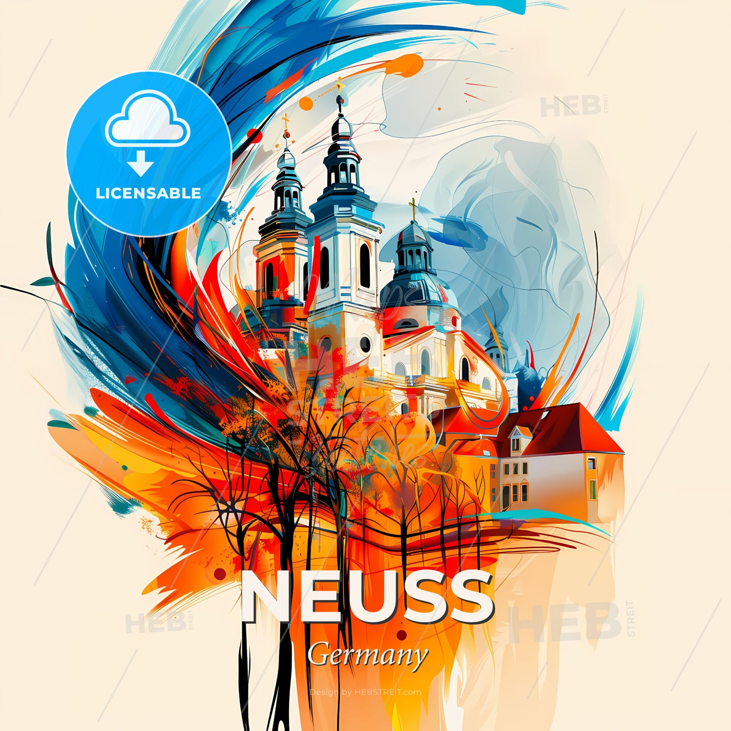 Vibrant Neuss, Germany - A Painting Of A Building With A Colorful Brushstroke - Square format print template