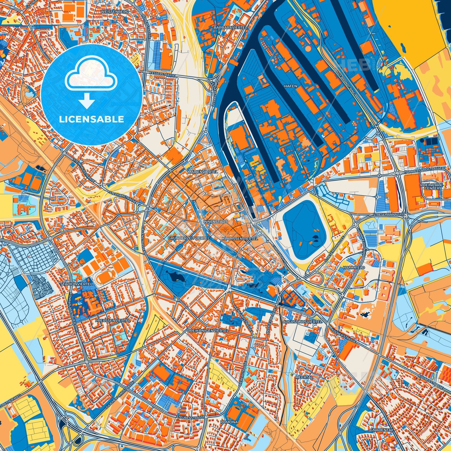 Colorful Neuss Street Map with Labels and Buildings