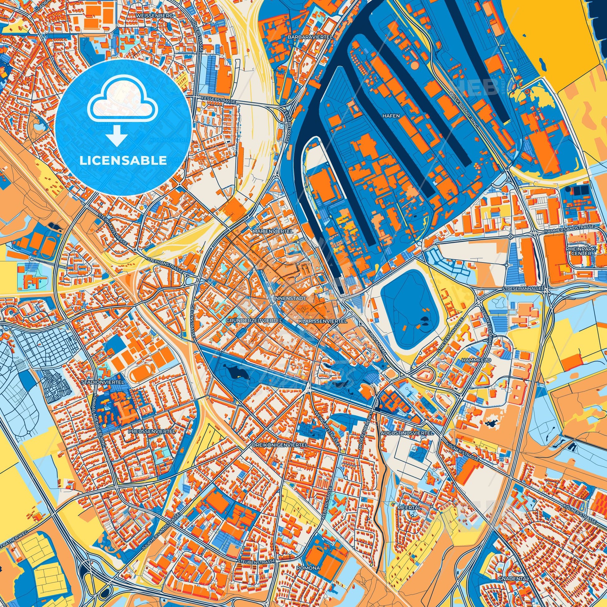 Colorful Neuss Street Map with Labels and Buildings