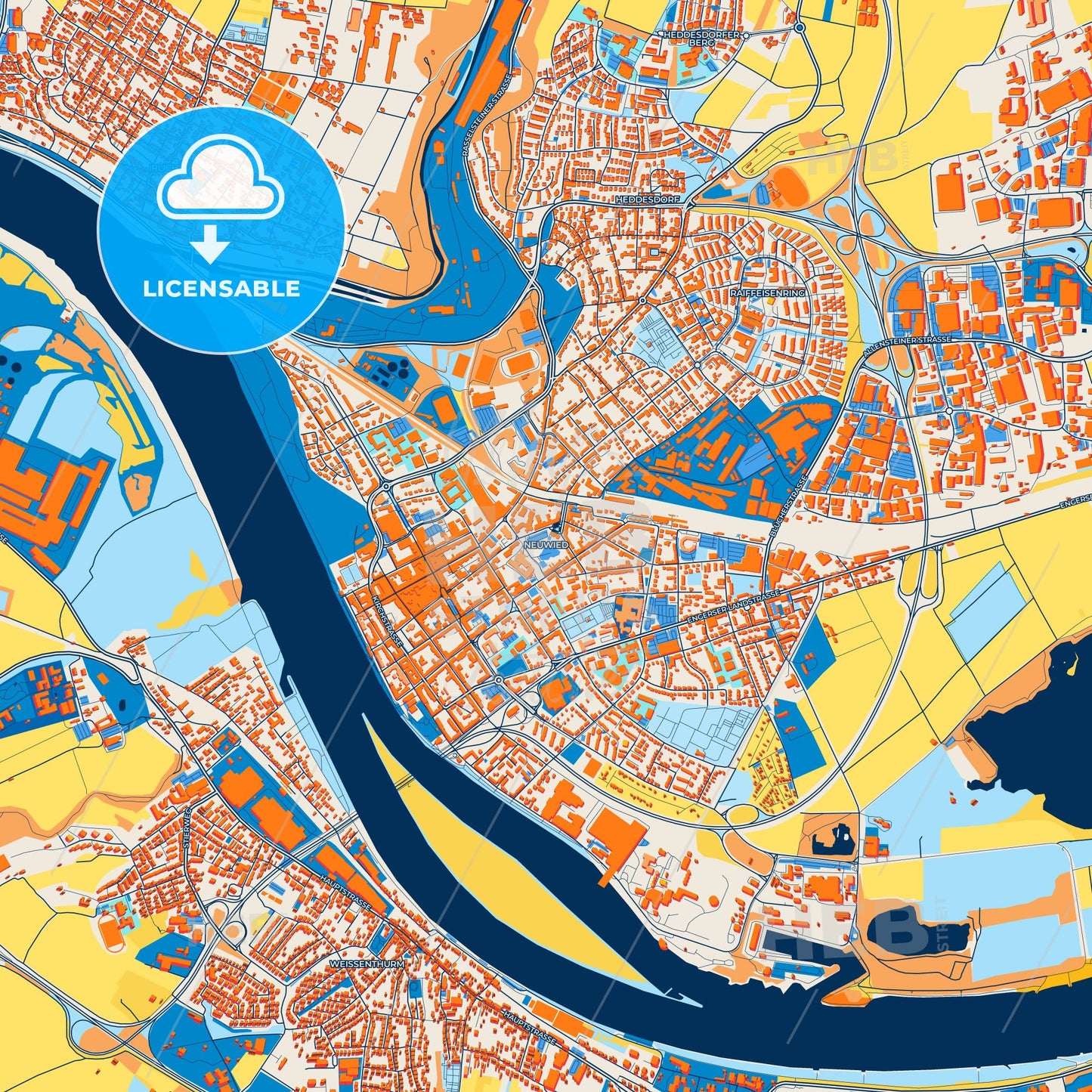 Colorful Neuwied Street Map with Labels and Buildings