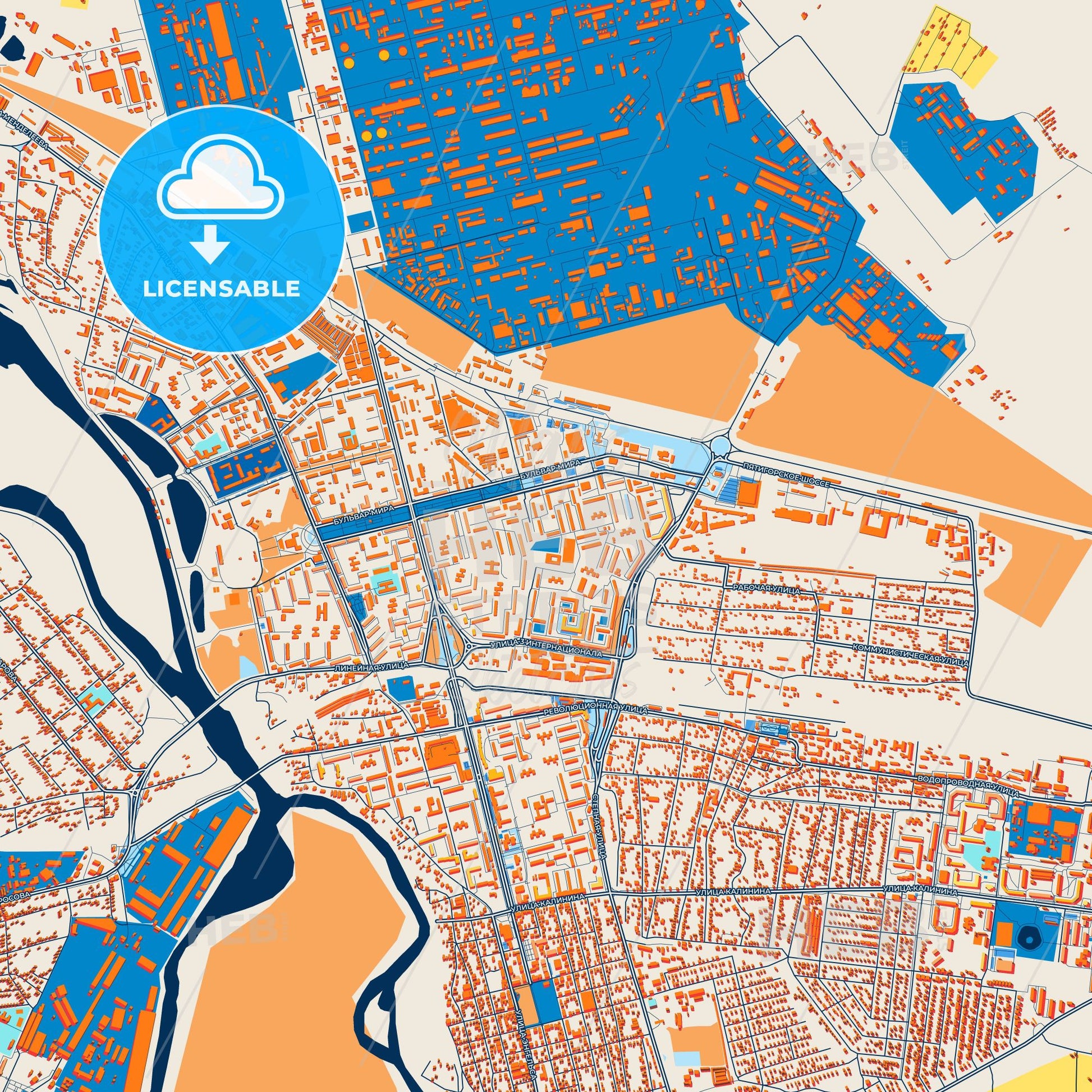 Colorful Nevinnomyssk Street Map with Labels and Buildings
