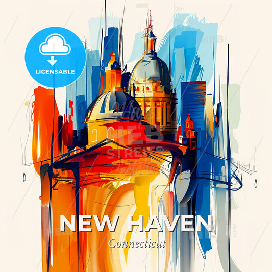 Vibrant New Haven, Connecticut - A Painting Of A Building With A Dome - Square format print template