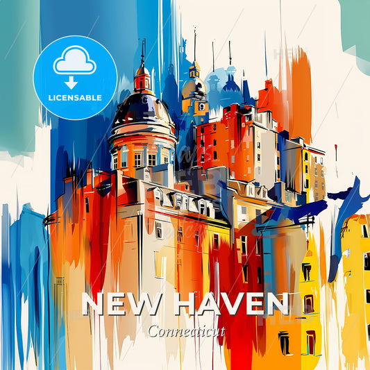 Vibrant New Haven, Connecticut - A Colorful Painting Of A Building - Square format print template