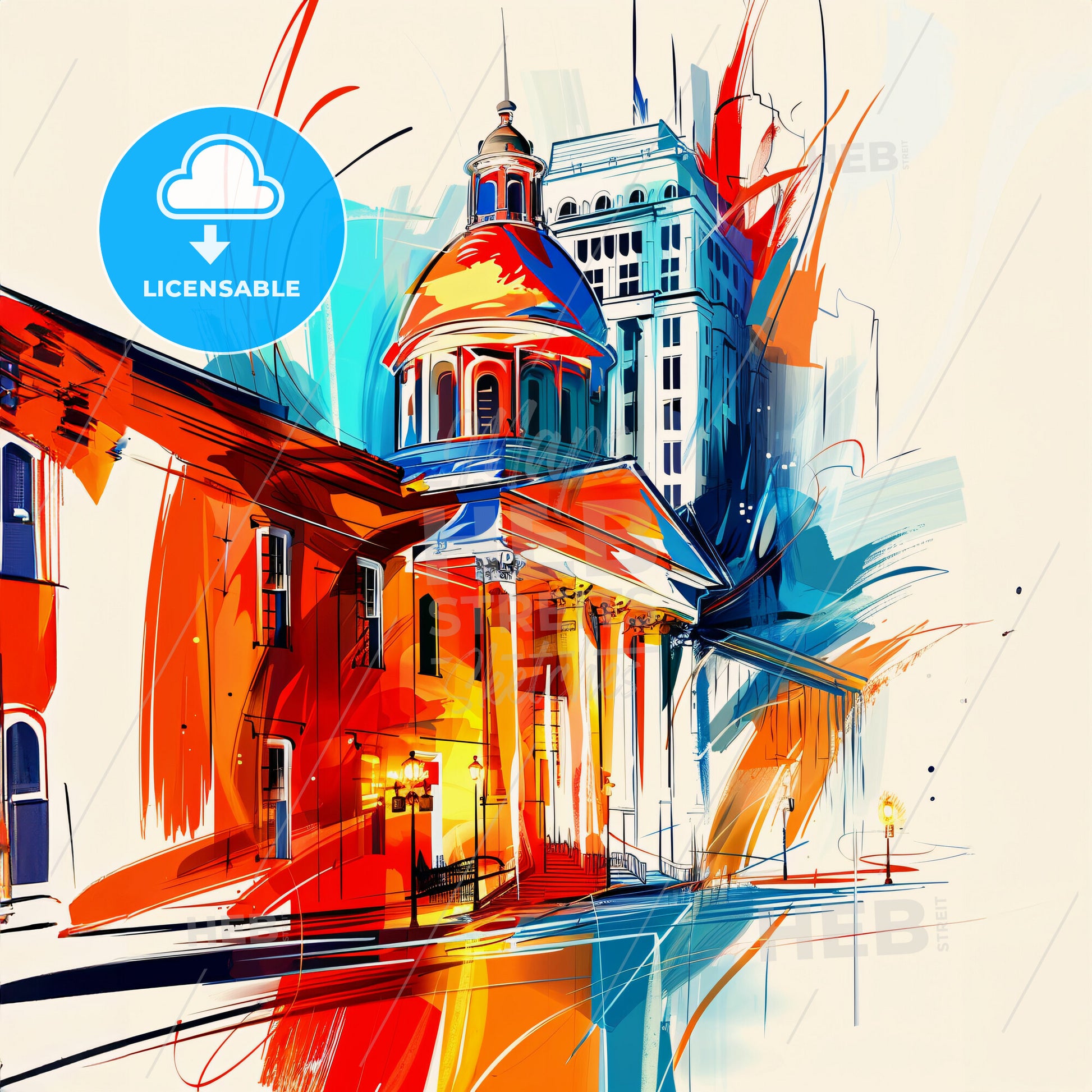 Vibrant New Orleans, Louisiana - A Painting Of A Building