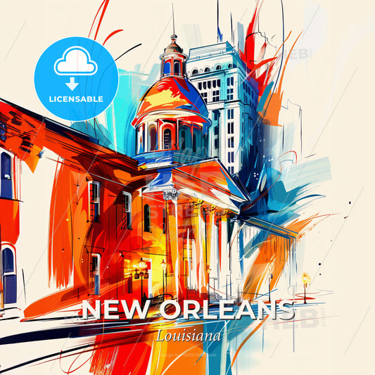 Vibrant New Orleans, Louisiana - A Painting Of A Building - Square format print template