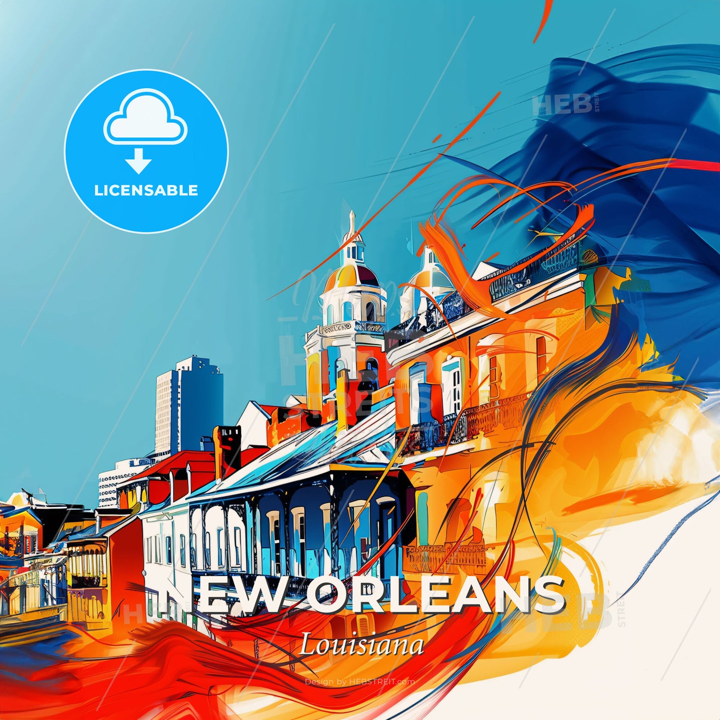Vibrant New Orleans, Louisiana - A Colorful Cityscape With Buildings And Blue Sky - Square format print template