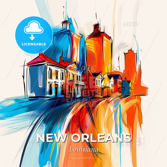 Vibrant New Orleans, Louisiana - A Colorful Painting Of Buildings - Square format print template