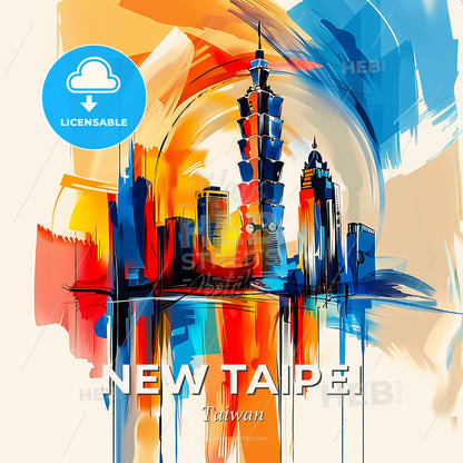 Vibrant New Taipei, Taiwan - A Painting Of A City - Square format print template