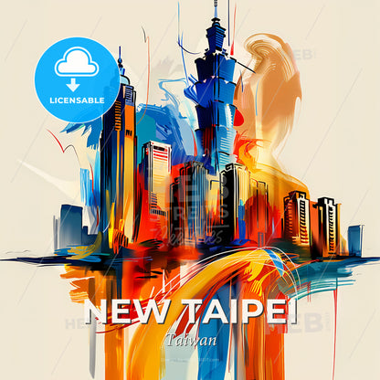 Vibrant New Taipei, Taiwan - A Colorful Cityscape With A Few Tall Buildings - Square format print template