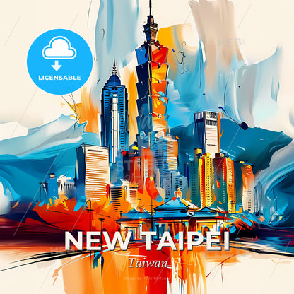 Vibrant New Taipei, Taiwan - A Painting Of A City - Square format print template